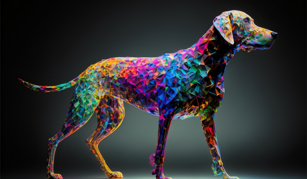 Нарисованная разноцветная собака 3д графика
