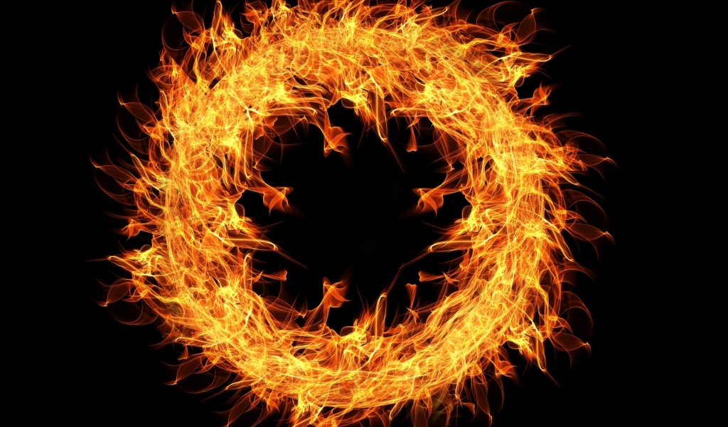 Огненное 3д кольцо на черном фоне