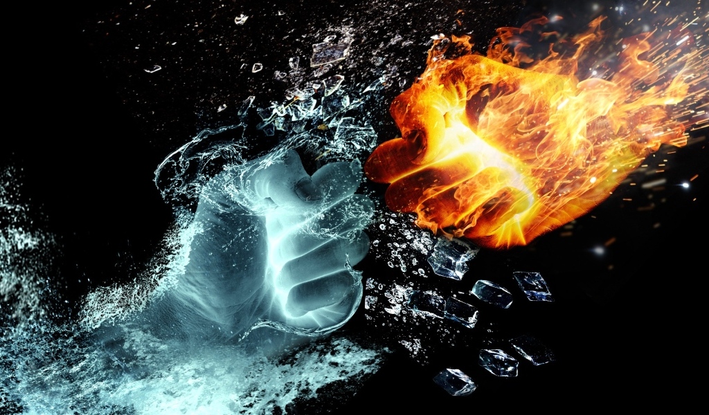 Огненный и водный кулак 3д графика