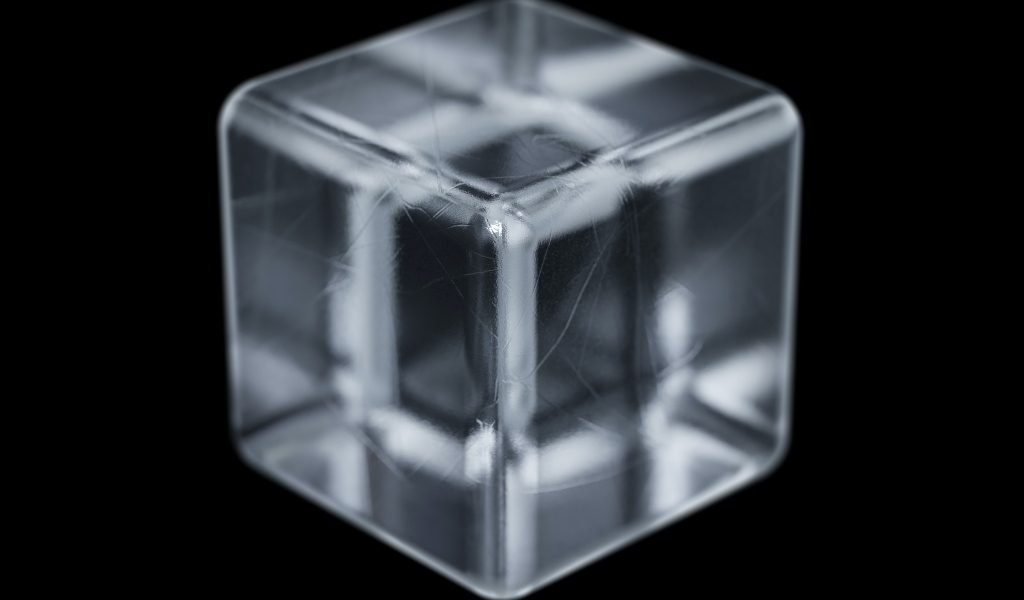 Ледяной 3д куб на черном фоне крупным планом