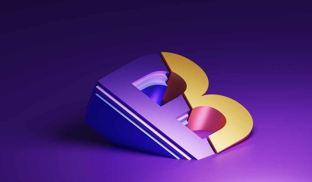 Большая 3д буква на фиолетовом фоне