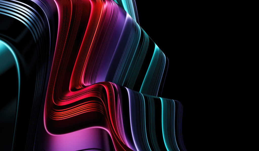 Разноцветные абстрактные волновые линии на черном фоне