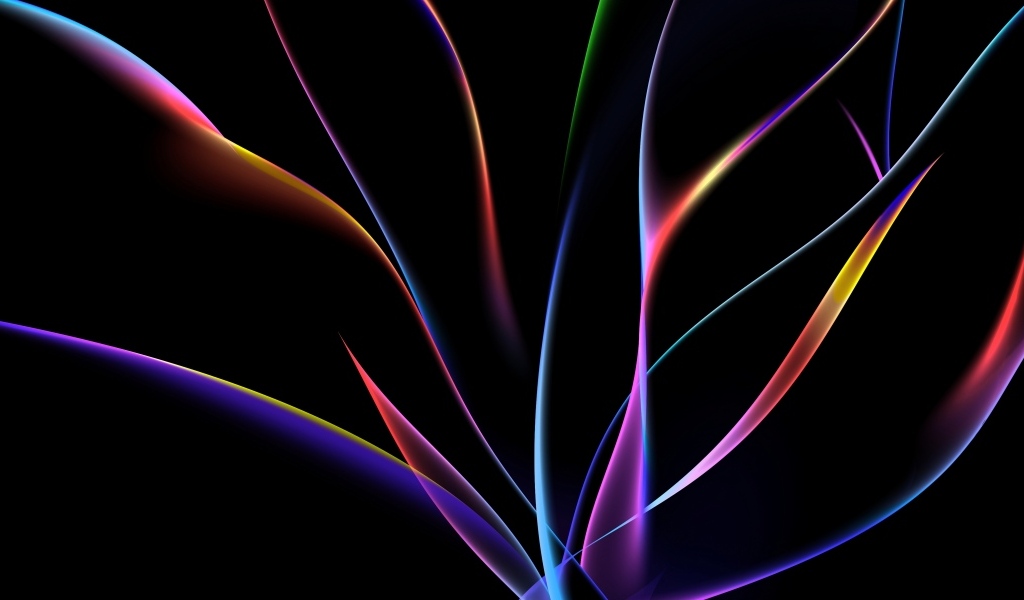 Разноцветные неоновые волны на черном фоне