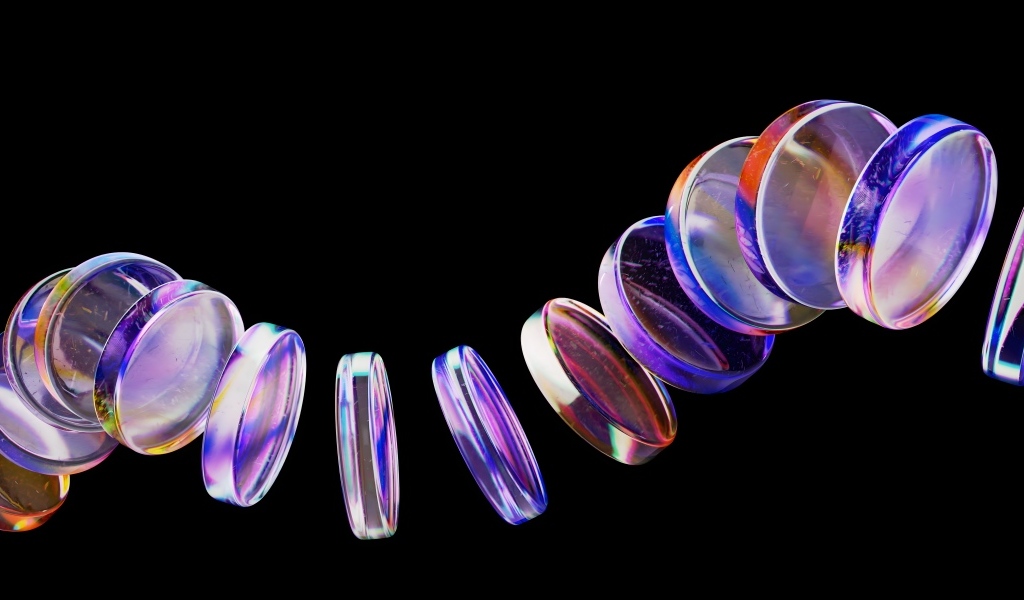 Неоновые стеклянные круги на черном фоне