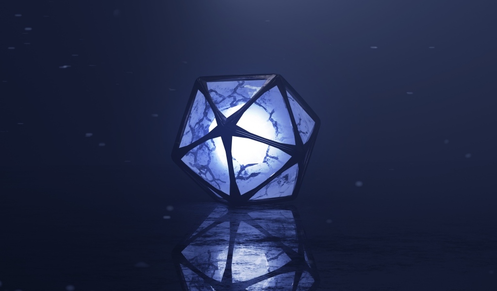 Многогранник с ярким шаром внутри 3д графика