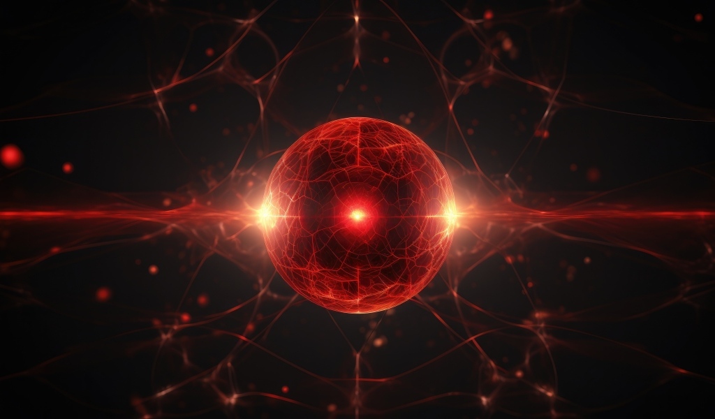 Красная космическая сфера с яркой вспышкой