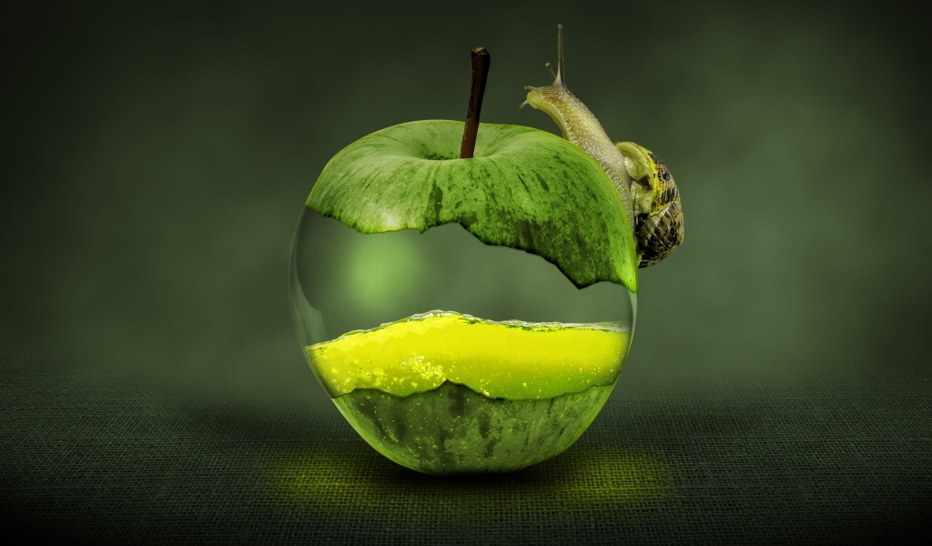Необычное яблоко с улиткой 3д графика