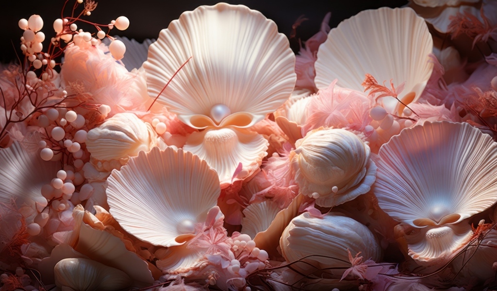 Необычные розовые ракушки с жемчужинами