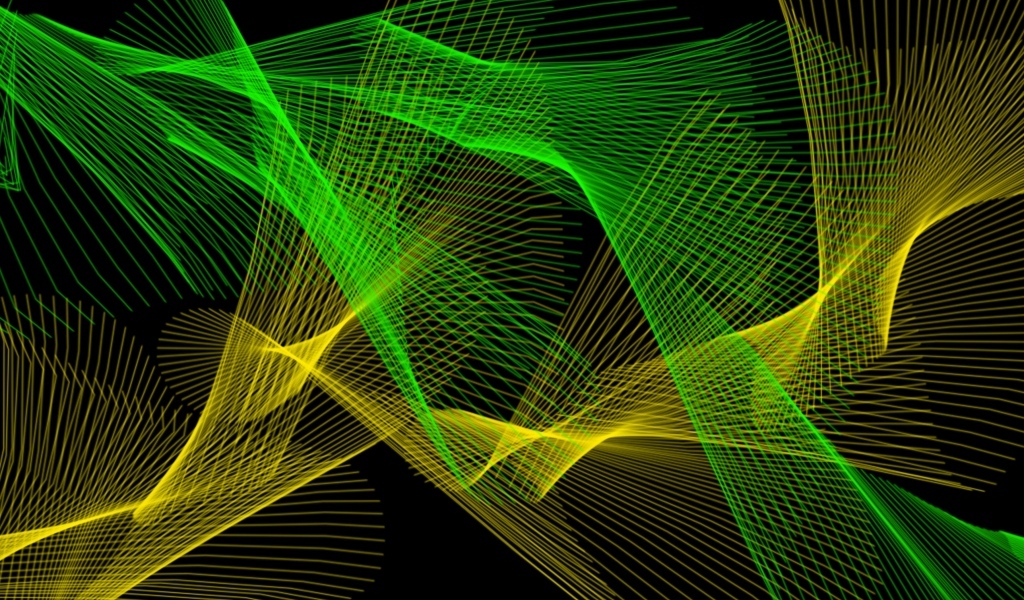 Желтая и зеленая абстрактная сетка на черном фоне