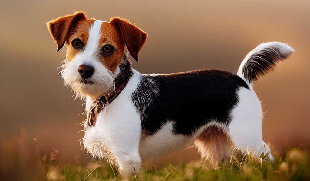 Смешная собака стоит на траве