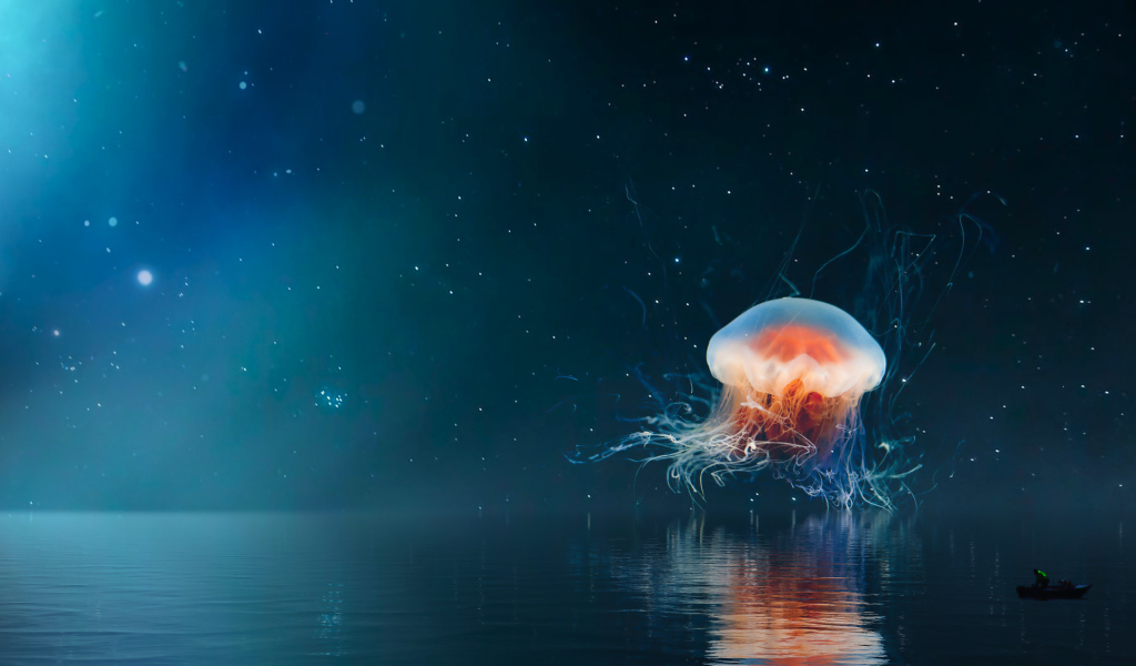 Большая медуза на фоне неба