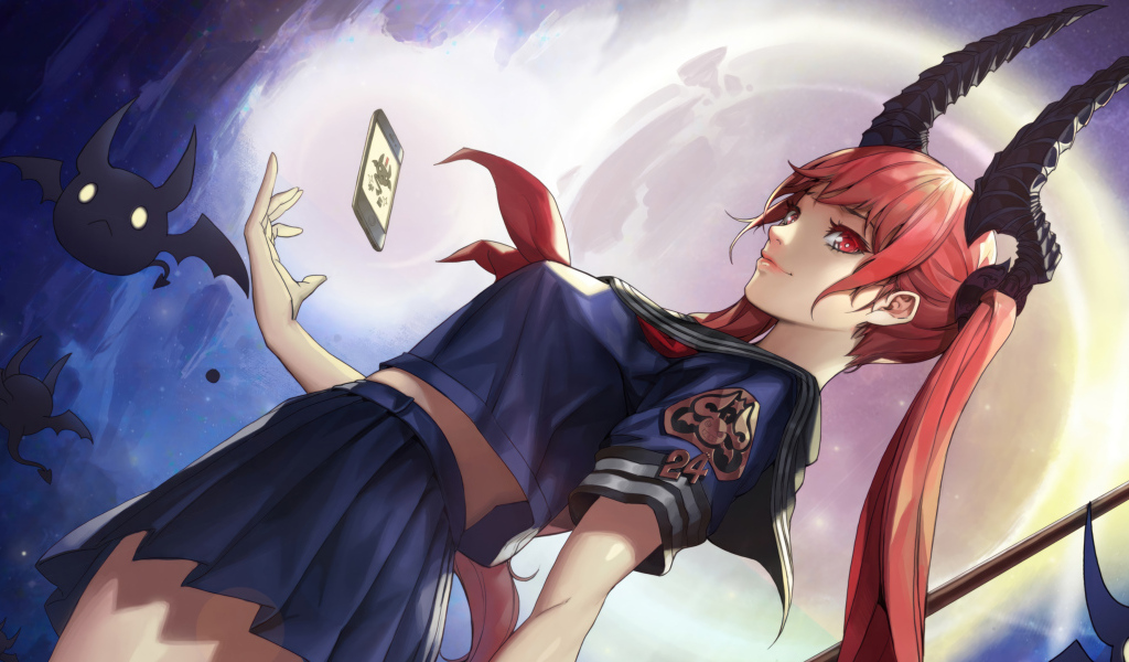 Аниме демон с большими рогами