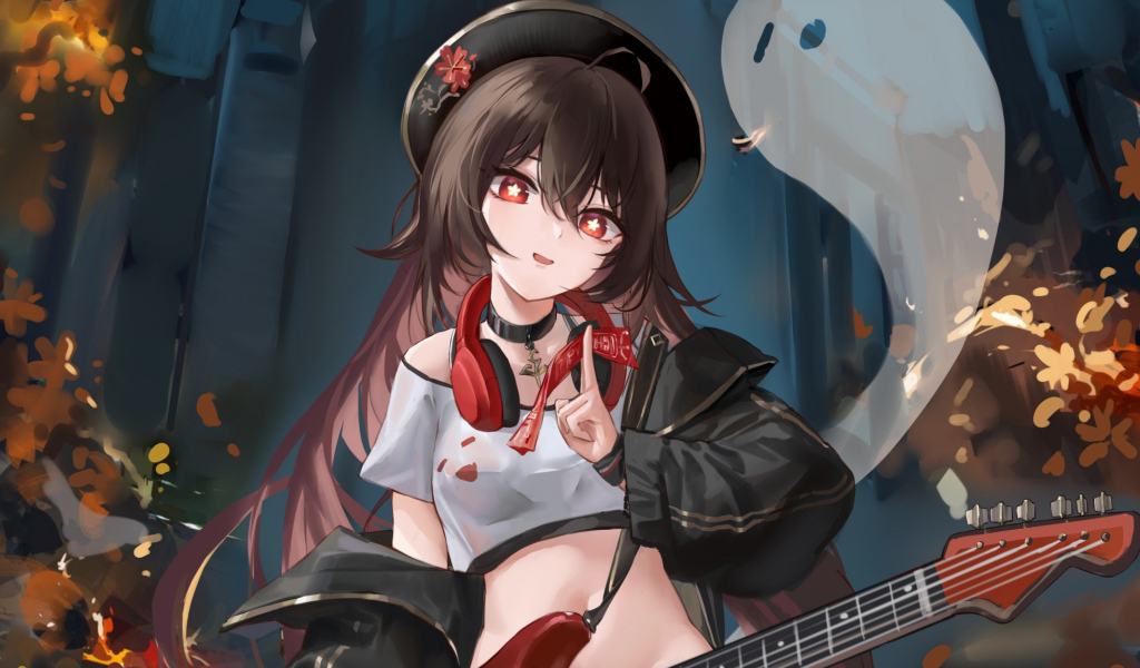 Девушка аниме с гитарой в руках