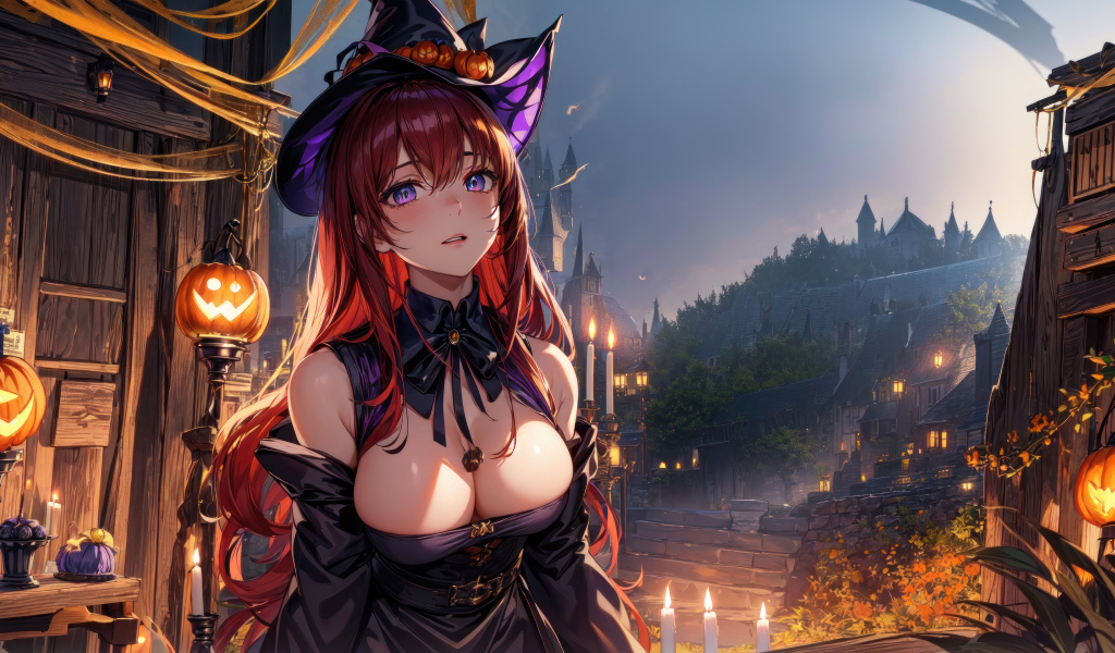 Девушка аниме в костюме ведьмы