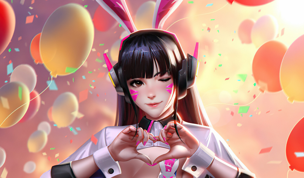 Девушка аниме показывает руками сердце