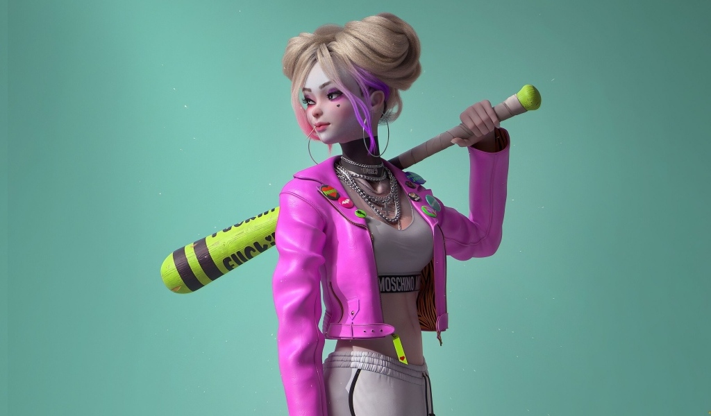 Девушка аниме с битой в руках