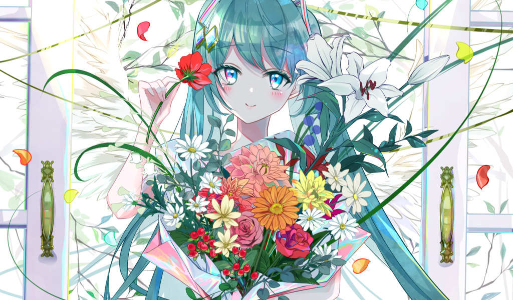 Девушка аниме с голубыми волосами Hatsune Miku