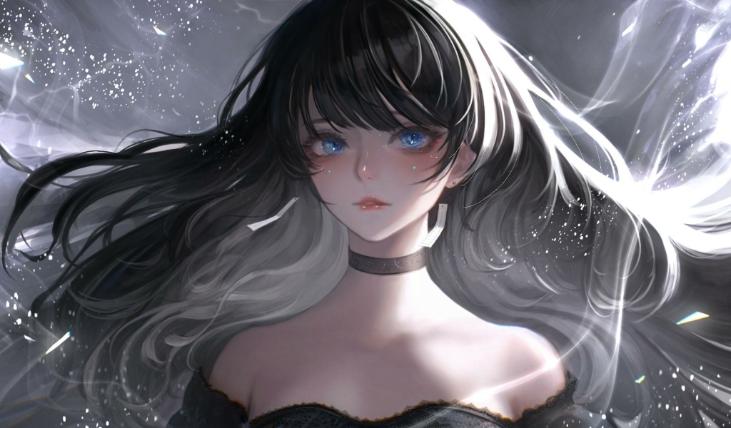 Девушка аниме с длинными черными волосами