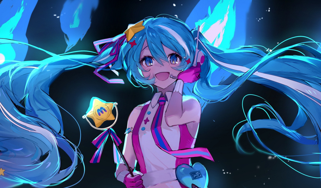 Девушка аниме с длинными голубыми волосами