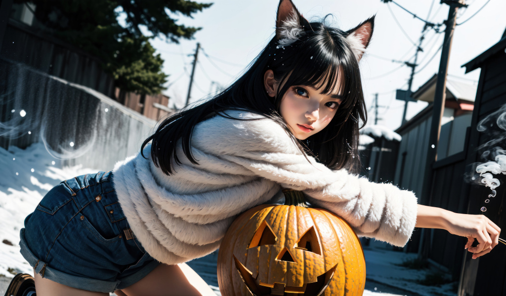 Девушка аниме с тыквой