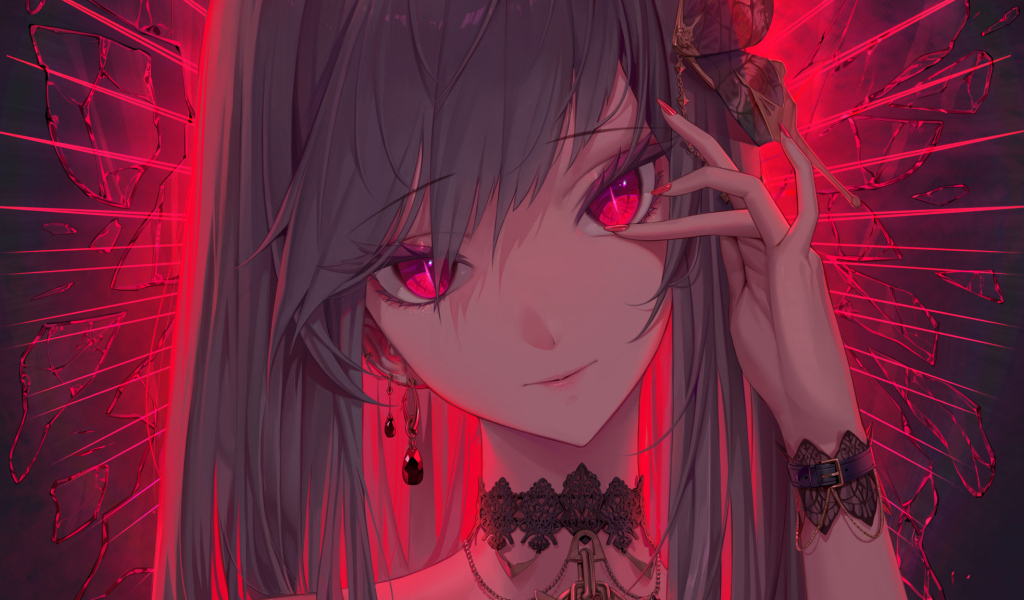 Красивая девушка аниме с красными глазами