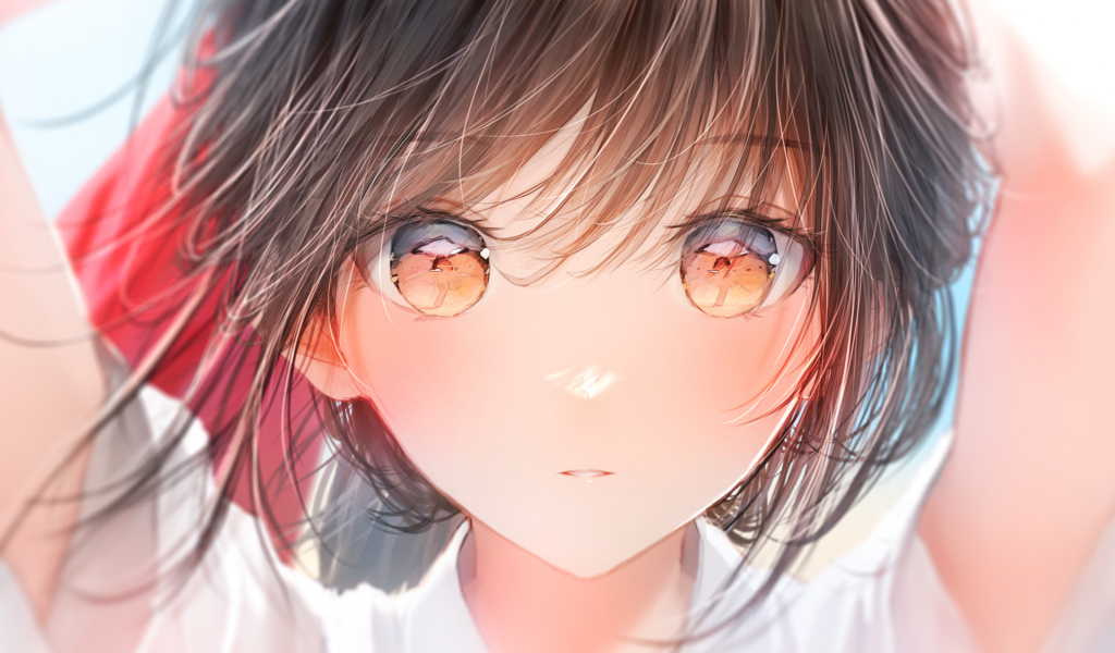 Большие карие глаза девушки аниме