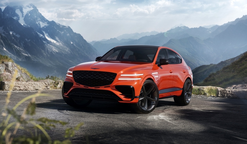 Красный автомобиль  Genesis GV80 Coupe Concept 2023 года