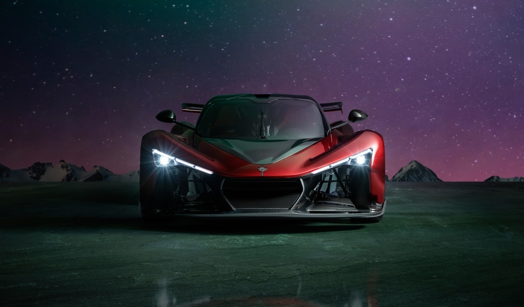 Красный автомобиль Zenvo Aurora Agil  вид спереди