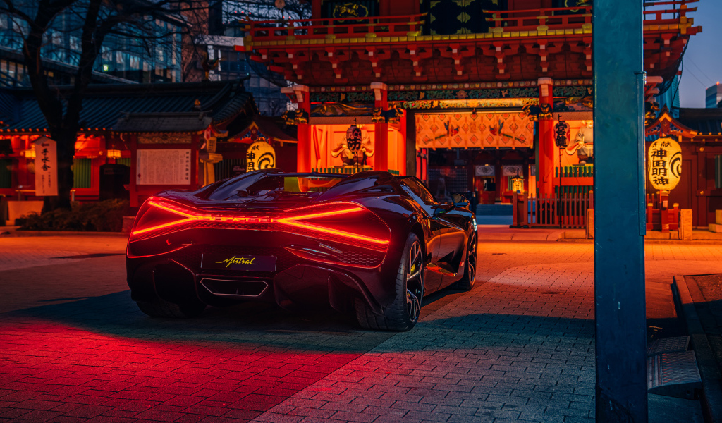 Черный Bugatti W16 Mistral  вид сзади