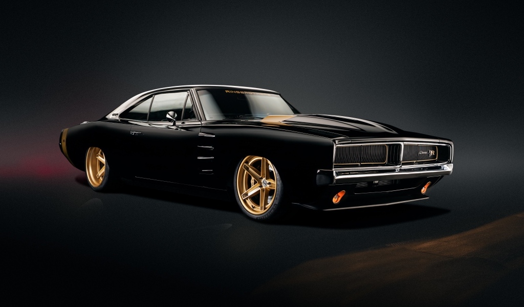 Черный ретро автомобиль Dodge Charger Tusk 1969 года