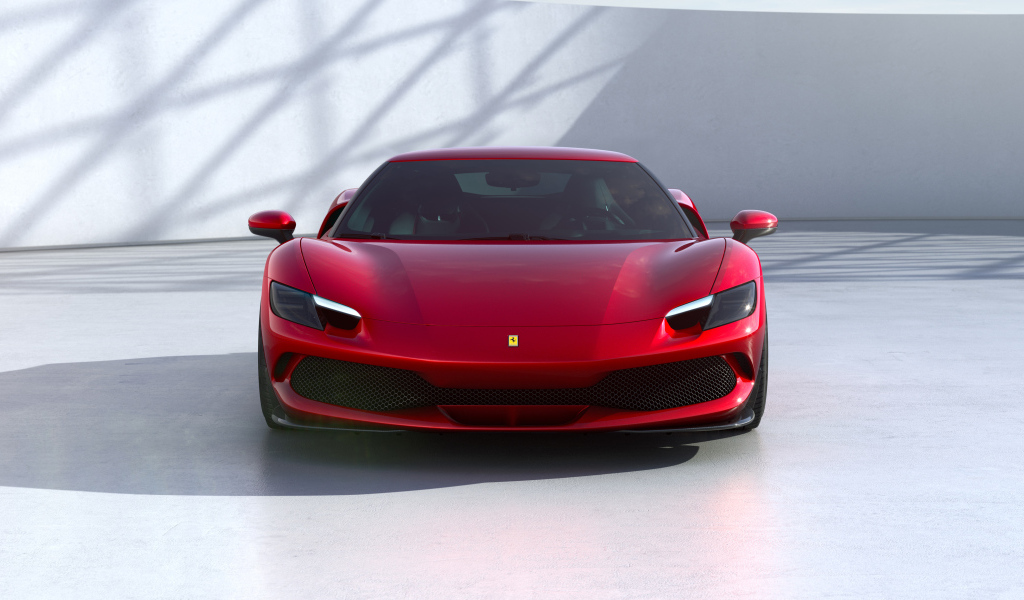 Красный Ferrari 296 GTB 2022 года вид спереди