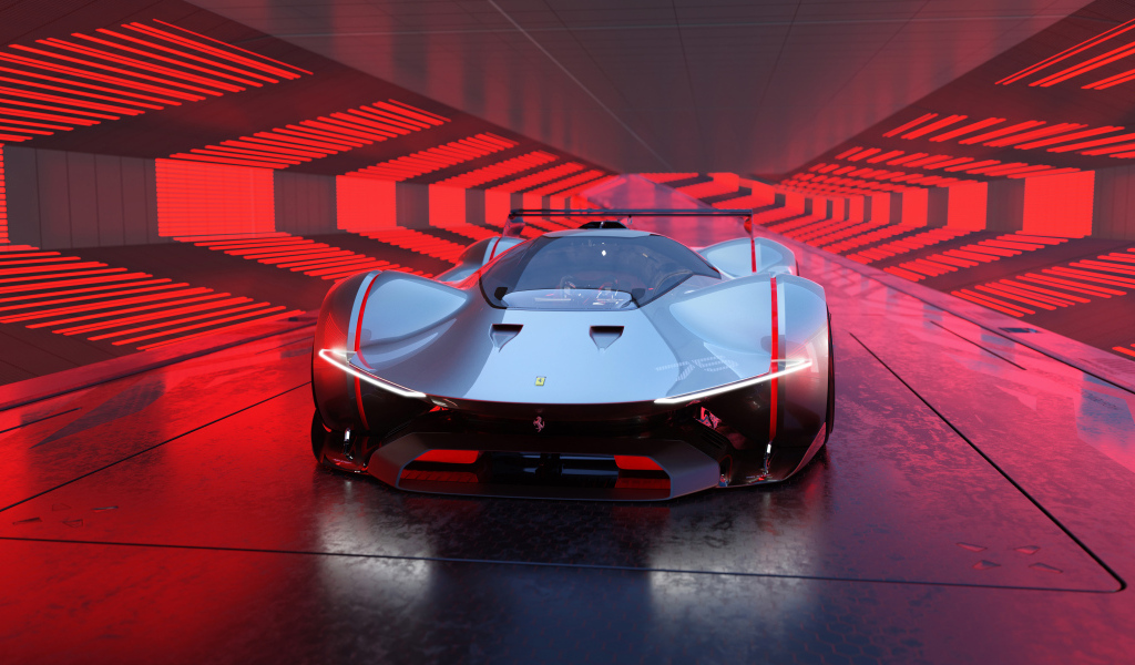 Серебристый автомобиль Ferrari Vision Gran Turismo