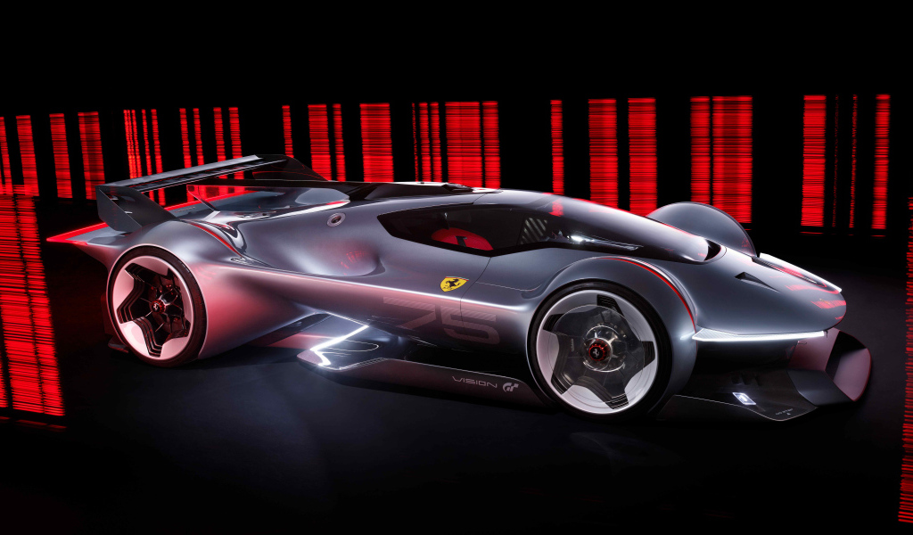 Серебристый спортивный автомобиль Ferrari Vision Gran Turismo