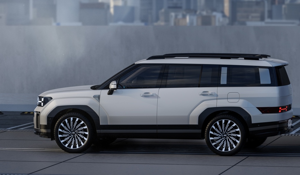 Вид сбоку на Hyundai Santa Fe 2024 года