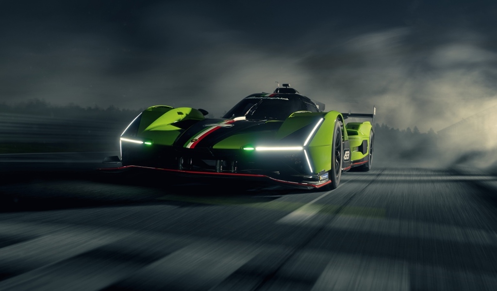 Включенные фары автомобиля Lamborghini SC63 2023 года