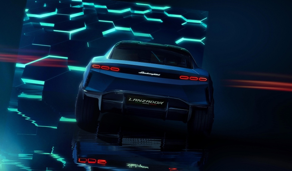Вид сзади на автомобиль Lamborghini Lanzador Concept EV