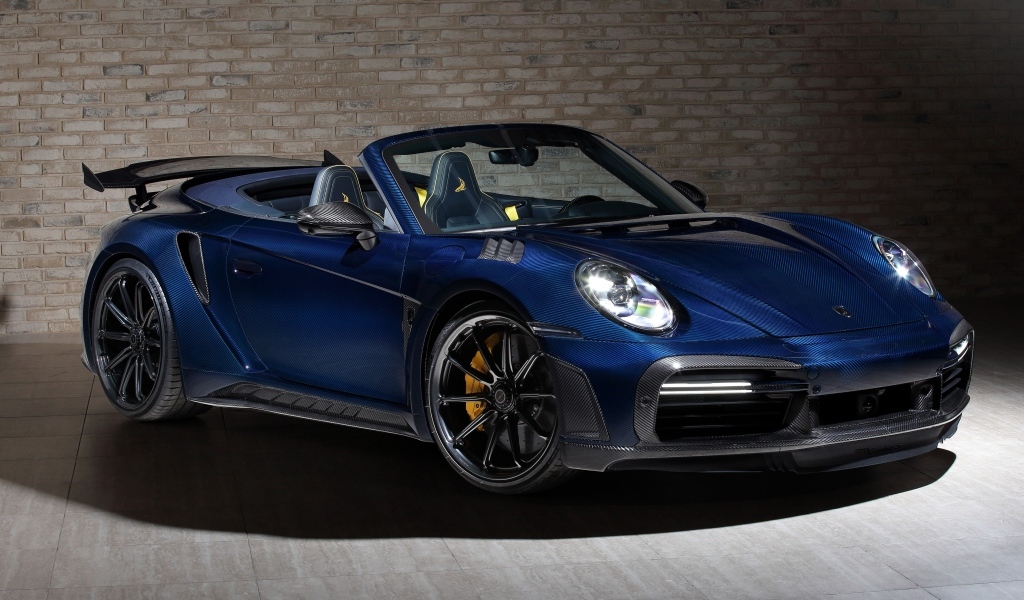 Синий кабриолет Porsche 911 Turbo S Stinger GTR