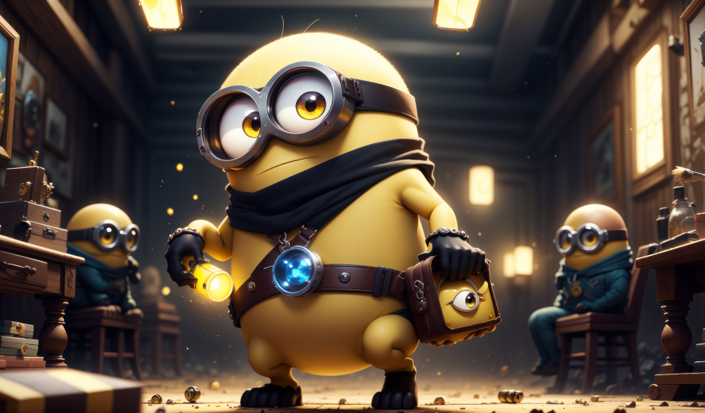 Желтый миньон в комнате