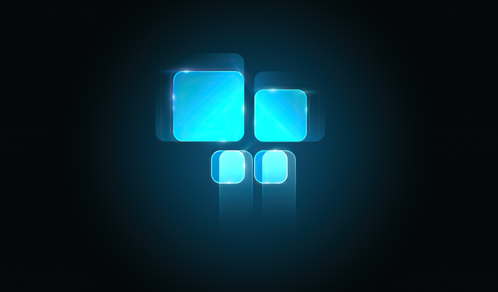 Голубой логотип Windows 11 на черном фоне
