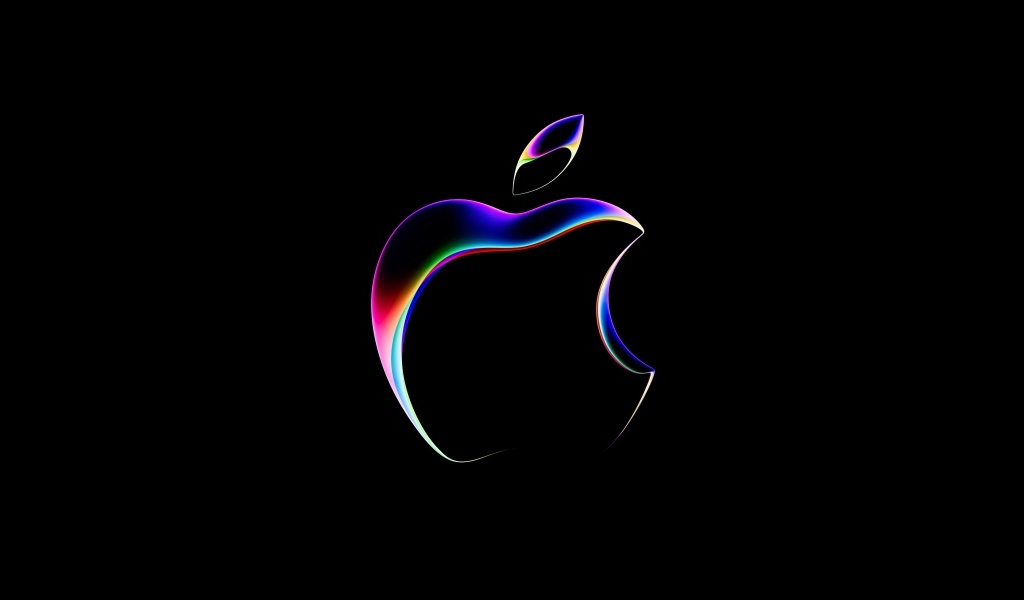 Неоновый логотип  Apple на черном фоне