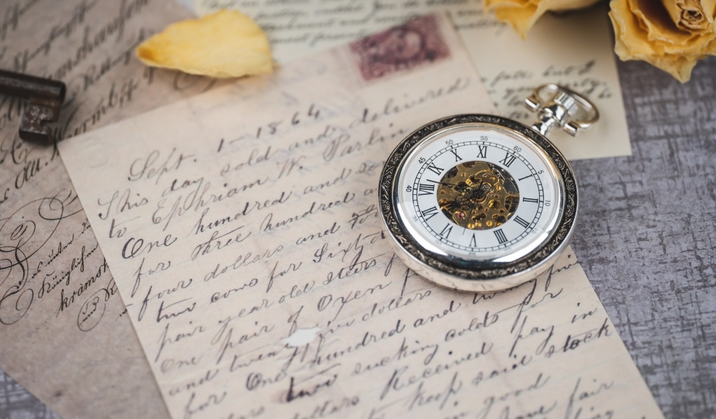 Карманные часы с письмом на столе