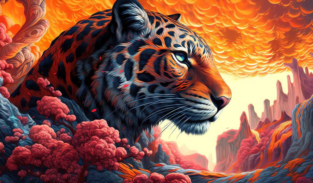 Красивый нарисованный пятнистый леопард