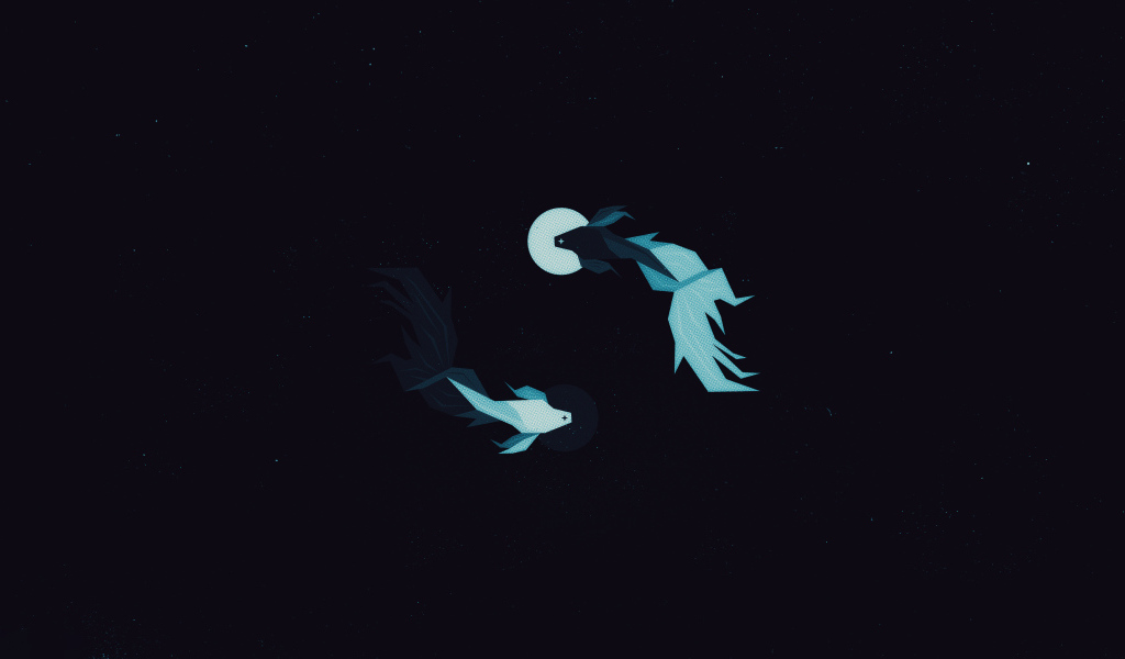 Нарисованные рыбы на черном фоне