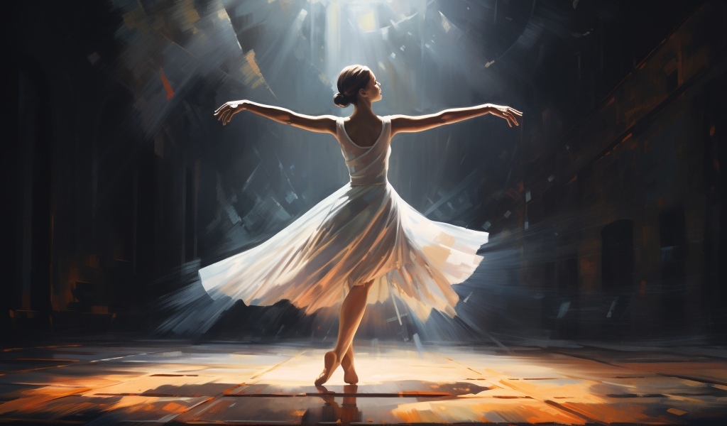 Нарисованная девушка балерина в белом платье