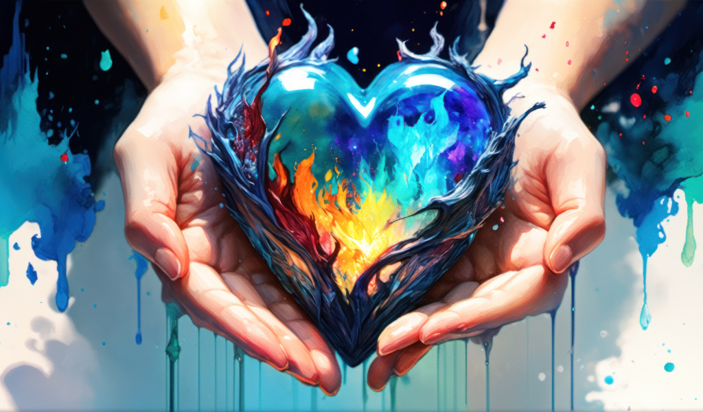 Нарисованное сердце в ладонях