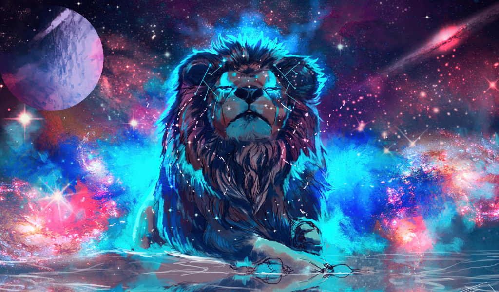 Нарисованный лев на фоне неба