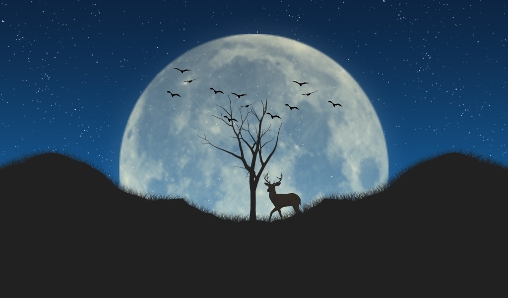 Большая нарисованная луна в небе ночью