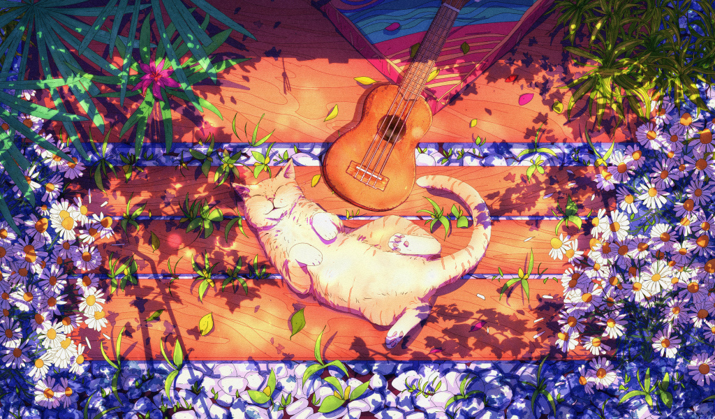 Нарисованный кот с гитарой
