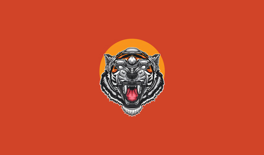 Нарисованная голова тигра на оранжевом фоне