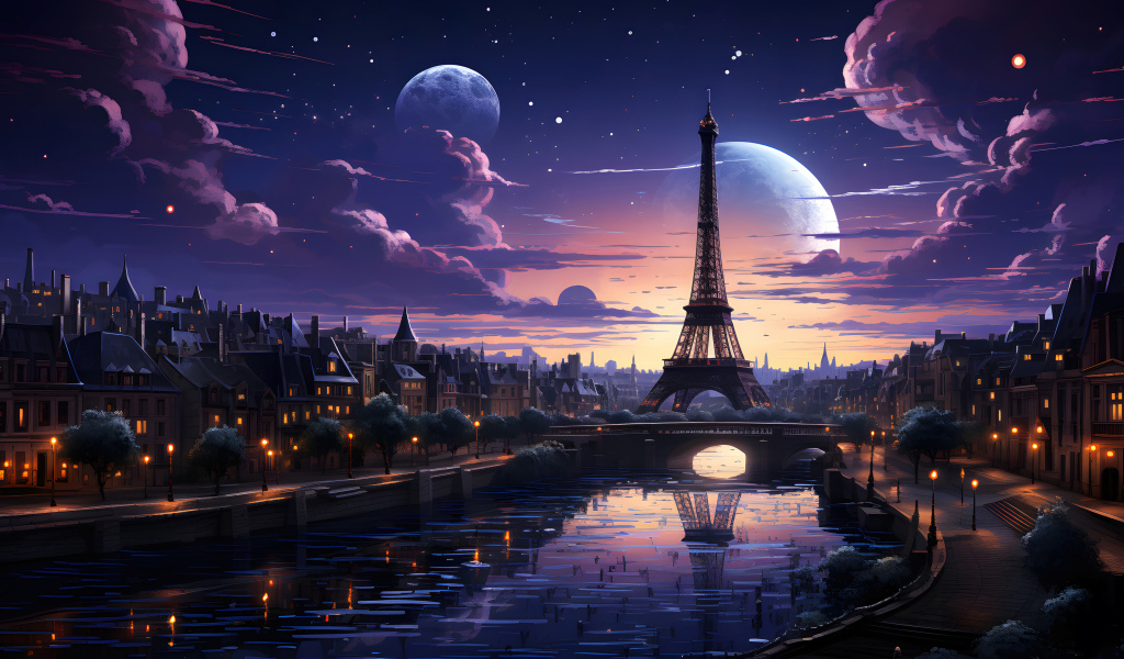 Нарисованный вид на Париж